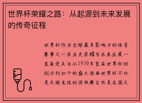 世界杯荣耀之路：从起源到未来发展的传奇征程